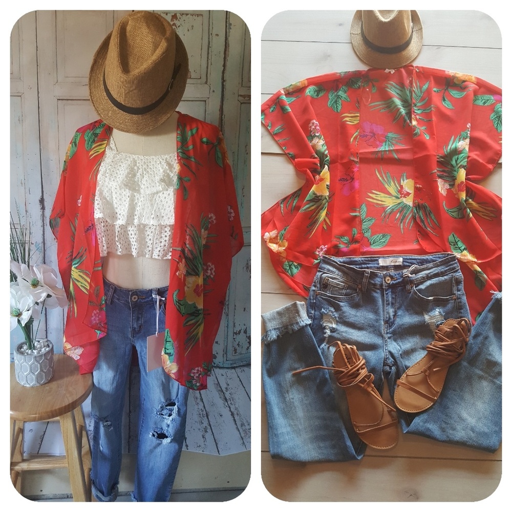 Hawaiian print kimono duster